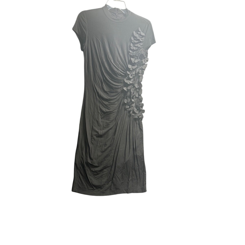 Nue by Shani NWT Cocktail Midi Ruched with Flowers Dress Black Size 8 MSRP $290